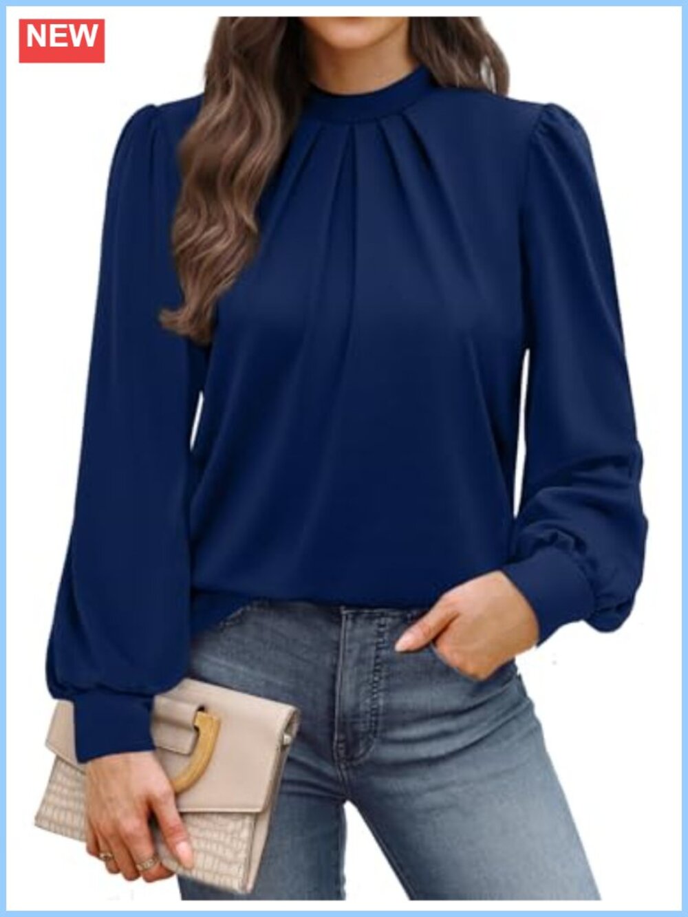 Women's Mock Neck Pleated Front Long Sleeve Blouse